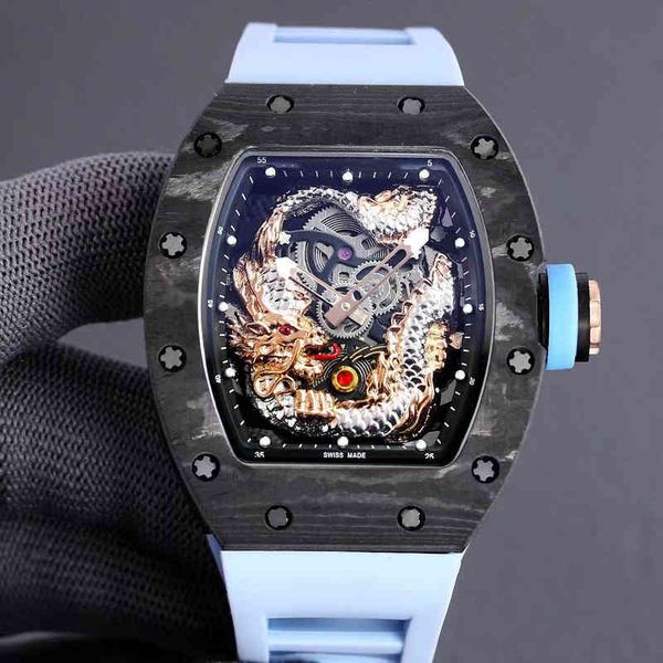 

watches wristwatch designer luxury mens mechanical watch richa milles business leisure rm57-03 fully automatic carbon fiber tape fashion sw, Slivery;golden