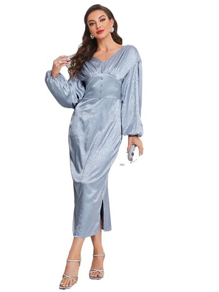 

dot print lantern sleeve dress k1ge#, Black;gray