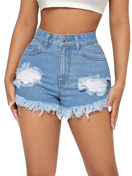 

petite high waist ripped raw cut denim shorts k7qu#, White;black