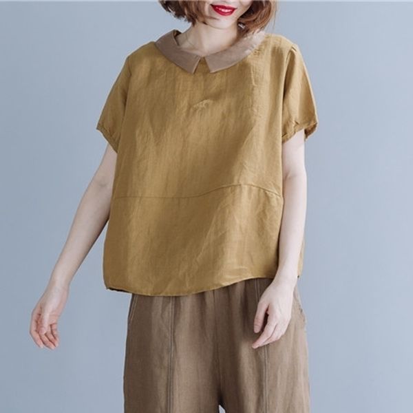 

johnature summer casual womens and blouses korean fashion loose short sleeve solid color simple plus size shirts y200622, White