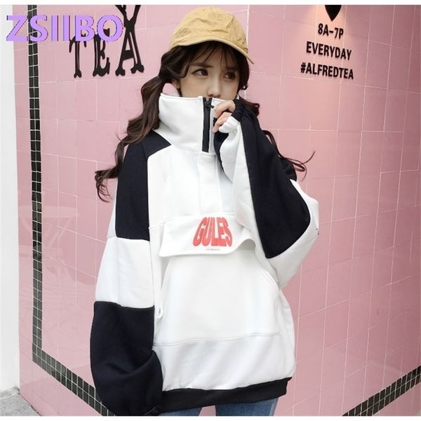 

intermediate pocket hoodie casual fashion women's sweatshirt gules letter print hoodies for women harajuku winter jacket women t200407, Black
