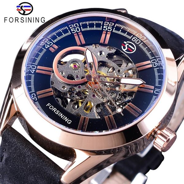 

forsining rose golden case genuine leather belt men fashion wearing mens mechanical automatic skeleton watches brand luxury281h, Slivery;brown