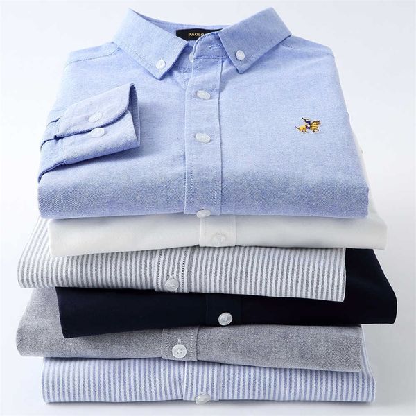 

casual pure cotton oxford striped shirts for men long sleeve embroidery design regular fit fashion stylish 210701, White;black