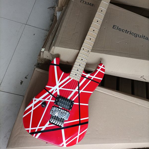 

6 strings left handed red striped electric guitar with maple fretboard