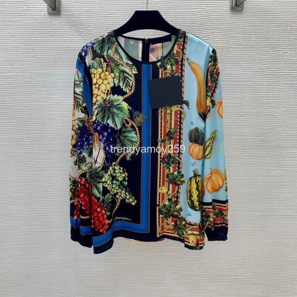 

women's polos patterned sunflower dot print round neck pullover twill silk shirt top, White