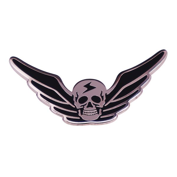 

lightning bolt biker skull with wings vintage badge motorcycle german military pin, Blue