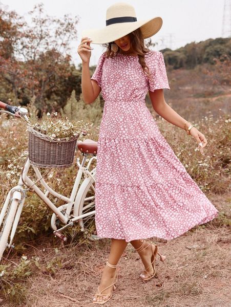 

ditsy floral butterfly sleeve ruffle hem dress y4ks#, Black;gray