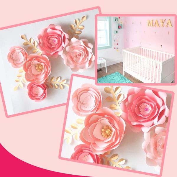 Ghirlande di fiori decorativi Decorazioni da parete in carta Fiore rosa della scuola materna Tavolo da doccia per bambini Sfondo da dessert Camera per ragazze Artigianato Decorazione Gocce per la casa