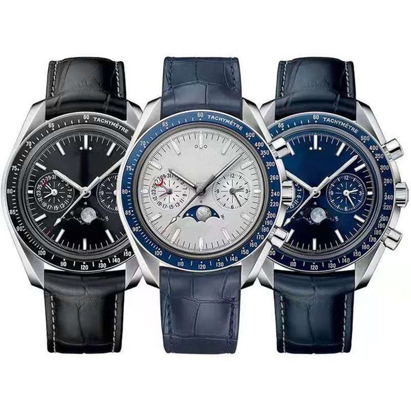 Homens Mens Ed Branco Relógio de Luxo MoonPhase Relógios Automáticos Movimento Mecânico Oroiogio Speace Montre de Luxe relógios de pulso de couro sem funções de cronógrafo