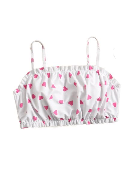 

plus heart print frill trim bikini 7028#, Black