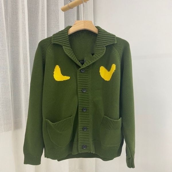 

women's sweaters year of the tiger limited series knitted wool single breasted cardigan casual green solid color round neck, White;black