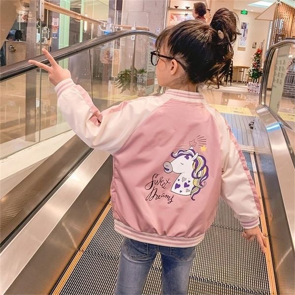 

children's clothing girls autumn clothing baby baseball uniform 4-13 years old children's jacket cartoon rainbow horse lj201130