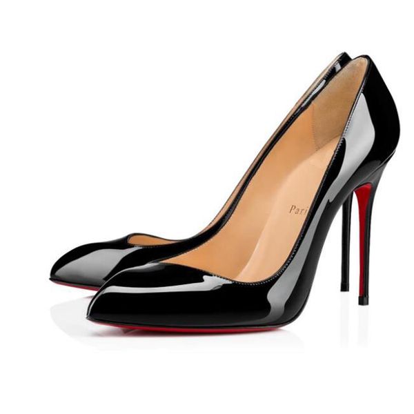 

summer ladies sandals high-heeled red-soled shoes corneille 100 mm pointed toe patent leather direct sleeve elegant stiletto reds-2569, Black