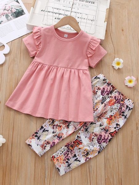 

little girl's ruffle lace hem and printed trousers she, White