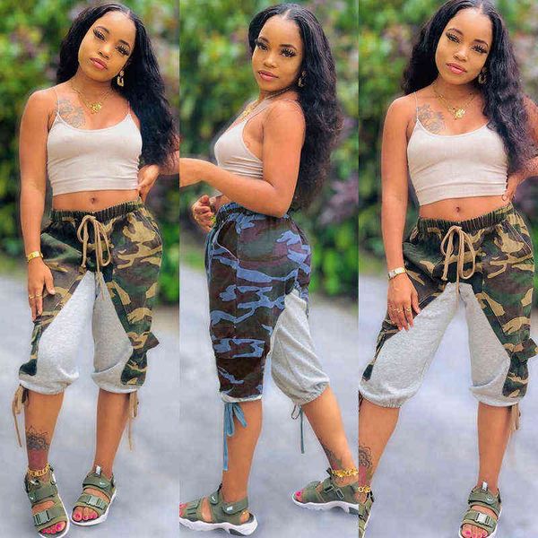 

m2058 women's patchwork printed pants, White