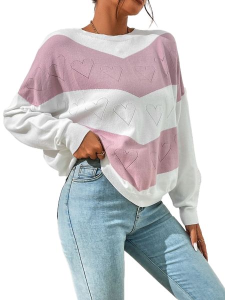

colorblock heart pattern drop shoulder sweater f5xz#, White;black