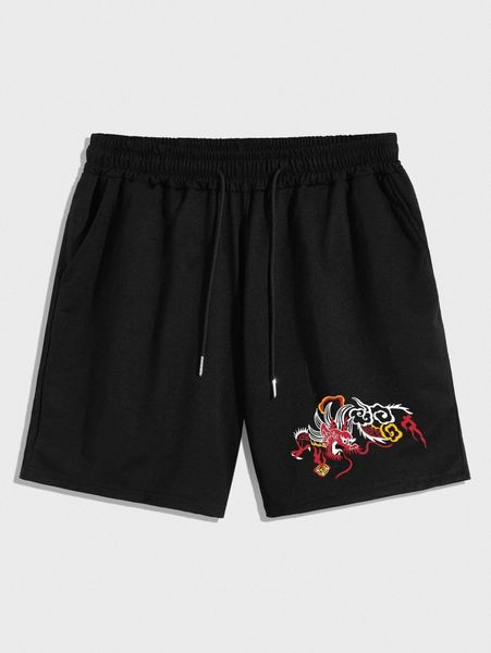 

romwe guys dragon graphic drawstring track shorts p1sq#, White;black