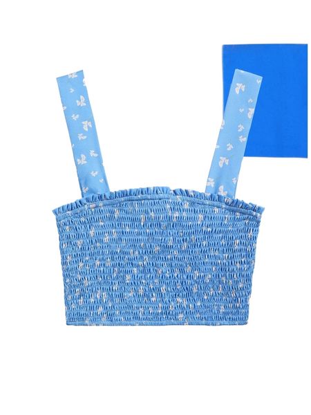 

x yichun xie ditsy floral print shirred lettuce trim cami crop z2nc#, White