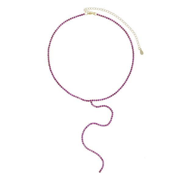 

iced out bling 2mm slim cz tennis chain long women y lariat necklace gold plated multi colors, Silver