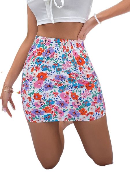 

floral print skirt 69l6#, Black