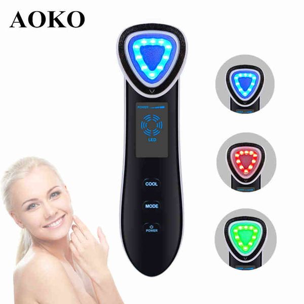 AOKO Recarregável LED EMS RF Beauty Machine Ion Dispositivo de resfriamento Hammer Face Lift Skin Aperte o massageador facial anti -rugas 220512