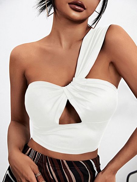 

one shoulder cut out crop h0ve#, White