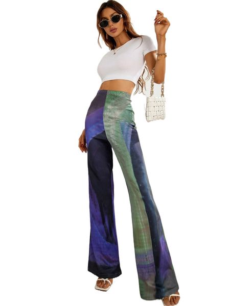

tie dye flare leg pants y25j#, Black;white