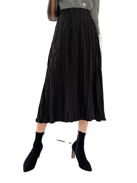 

dazy high waist solid a-line skirt 451p#, Black