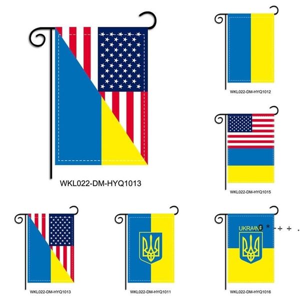 Siamo con l'Ucraina Bandiera American Supporto American Bandiere della manica ucraina Banner I Stand con Bandiere Ucraina Party Garden Garden Banner Decor GCB14628