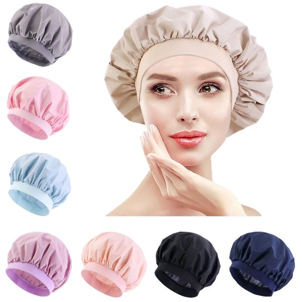 Su geçirmez elastik geniş bant Kadınlar Gece Uyku Saç Bakımı Kapakları Bonnet Headwrap Duş Güzellik Kapağı Gece Şapkası Koyu Renk