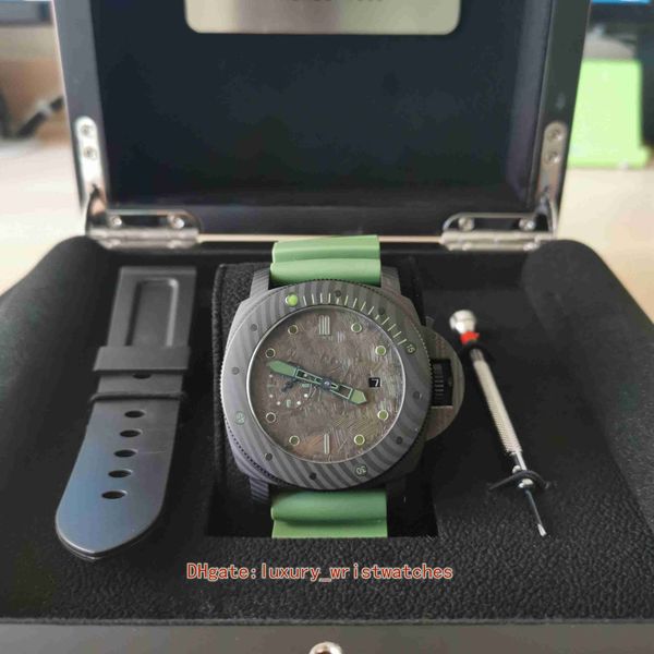 Perfekte Herrenuhr Uhren PM00961 00961 47 mm Kohlefaser grüne Gummibänder Cal.P.9010 Uhrwerk Automatische mechanische Herrenarmbanduhren Tool Rubber Strap Box