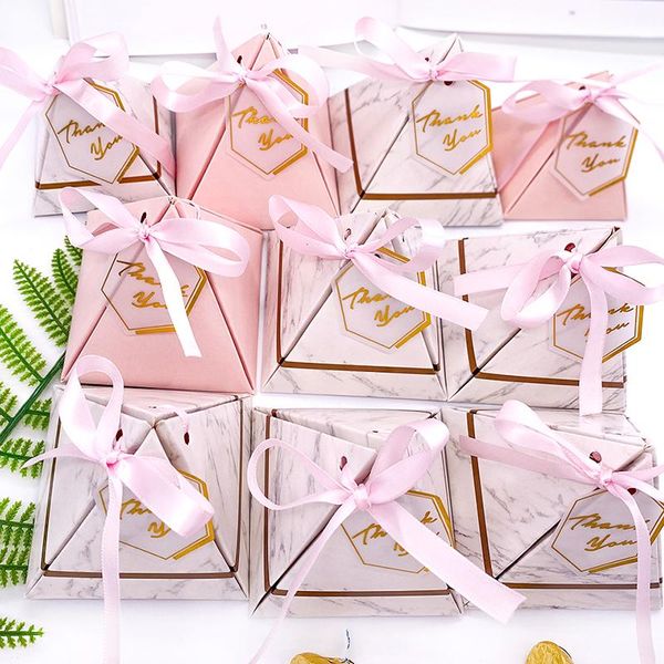 Confezione regalo Pezzi Scatola di marmo creativa per feste Baby Shower Scatole di cioccolatini piramidali di carta Bomboniere a doppio lato Scatole di caramelleRegalo