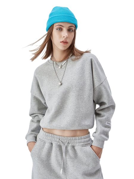

letter patch drop shoulder crop pullover k9ne#, Black