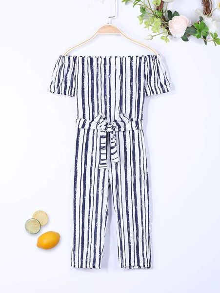 

toddler girls striped bardot belted jumpsuit she, Blue