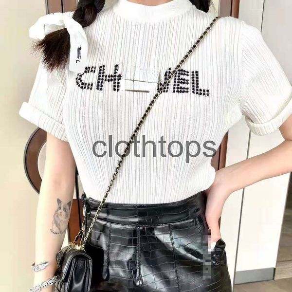 

luxury knitted t-shirt short sleeve womens 2022 summer dress women's new temperament slim fitting round neck embroidered cardigan woman, White;black