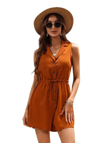 

l.apel neck d.rawstring w.aist solid romper u7iq#, Black;white