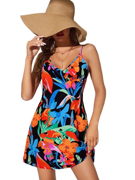 

tall floral print cami dress w7ju#, Black;gray