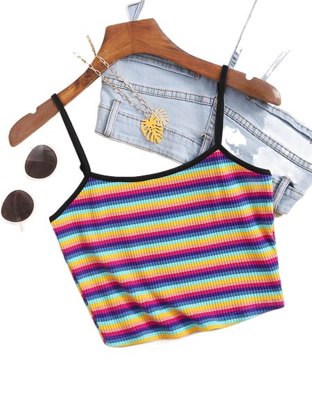 

rib-knit rainbow striped ringer cami s9ze#, White