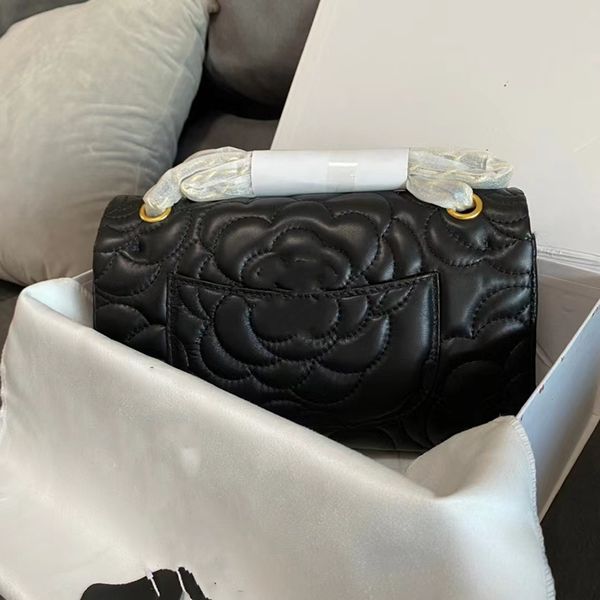 

designer women shoulder 5a bags classic plaid flap ccity handbag gold chain camellia sewing thread genuine leather double letter black handb