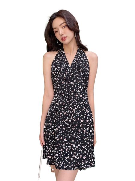 

dazy ditsy floral backless halter dress q6rr#, Black;gray