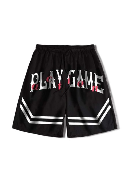 

men letter & striped print drawstring waist shorts n95m#, White;black