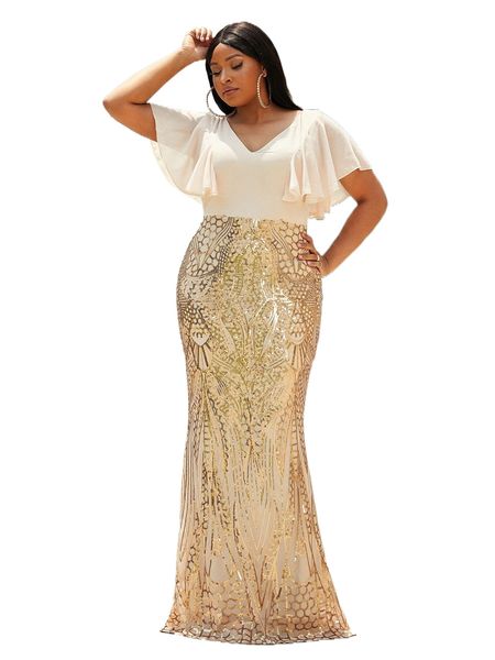 

seomiscky plus sequin decor butterfly sleeve sequins prom dress y2qx#, Black