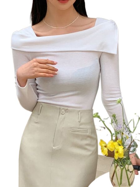 

dazy solid asymmetrical neck tee c4m6#, White