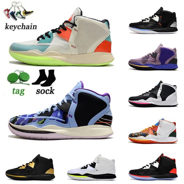 

kyries 8 big size 46 for men basketball shoes 8s designer sneakers with socks black white fire and ice keep sue fresh aluminum purple mens j