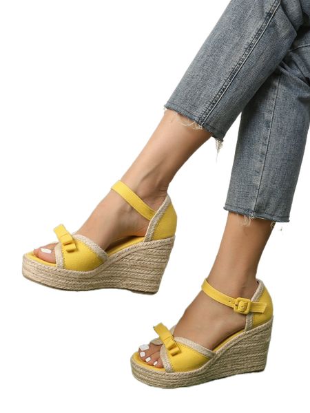 

bow decor espadrille ankle strap wedge sandals 56lk#, Black;white