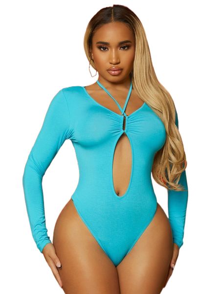 

sxy peekaboo ruched front halter bodysuit m1x4#, White