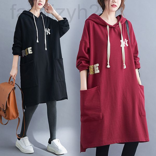 

casual dresses designer [65 / 35 fish scale cloth]letter embroidered loose large pocket hooded long sleeved women's dress qs0g2022, Black;gray