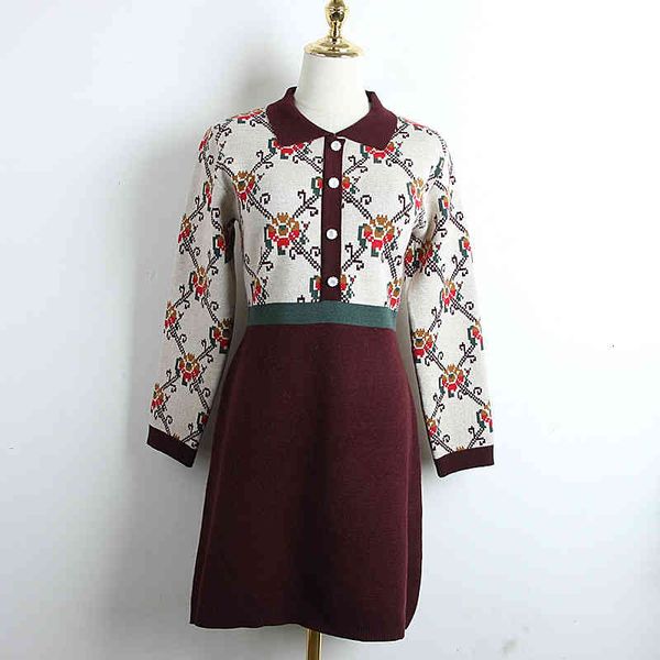 

casual dresses early spring and autumn knitted dress long slim flower jacquard with lapel a-shaped skirt qv8r, Black;gray