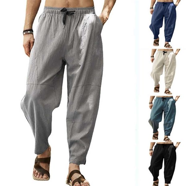 Мужские брюки хлопковое льняное белье мужское осень дышащие твердые брюки фитнес -карманный карандаш m 5xl ylx061 220826