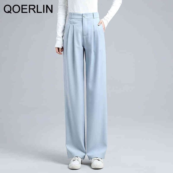 

qoerlin women straight palazzo pant high waist draped office suit pants elastic waist wide leg slant pocket casual trouser lady 210412, Black;white